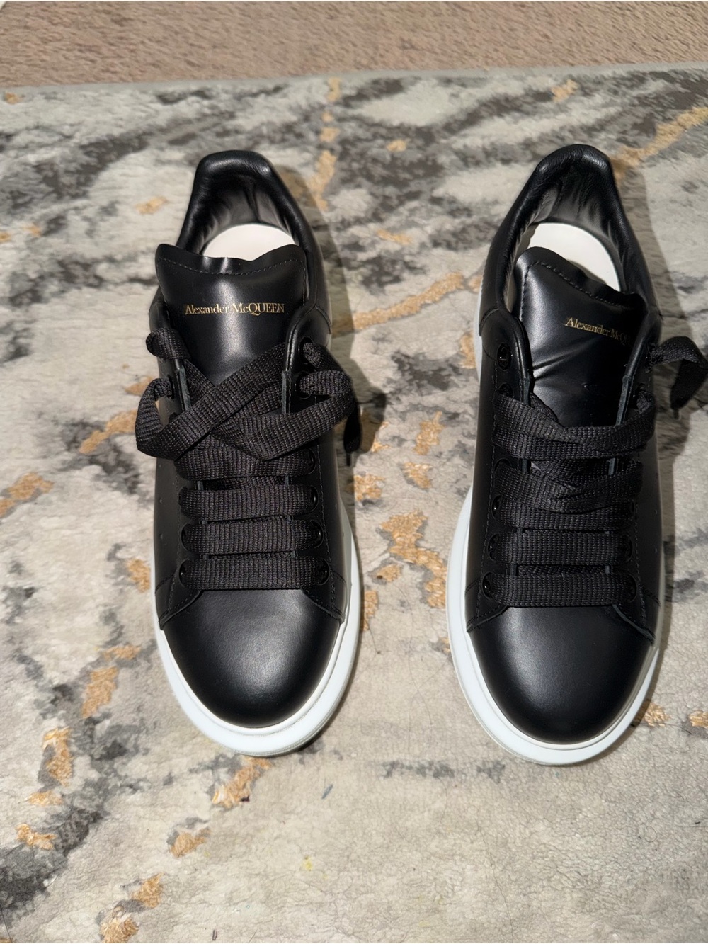 Alexander McQueen Black Leather Sneakers with White Platform Sole